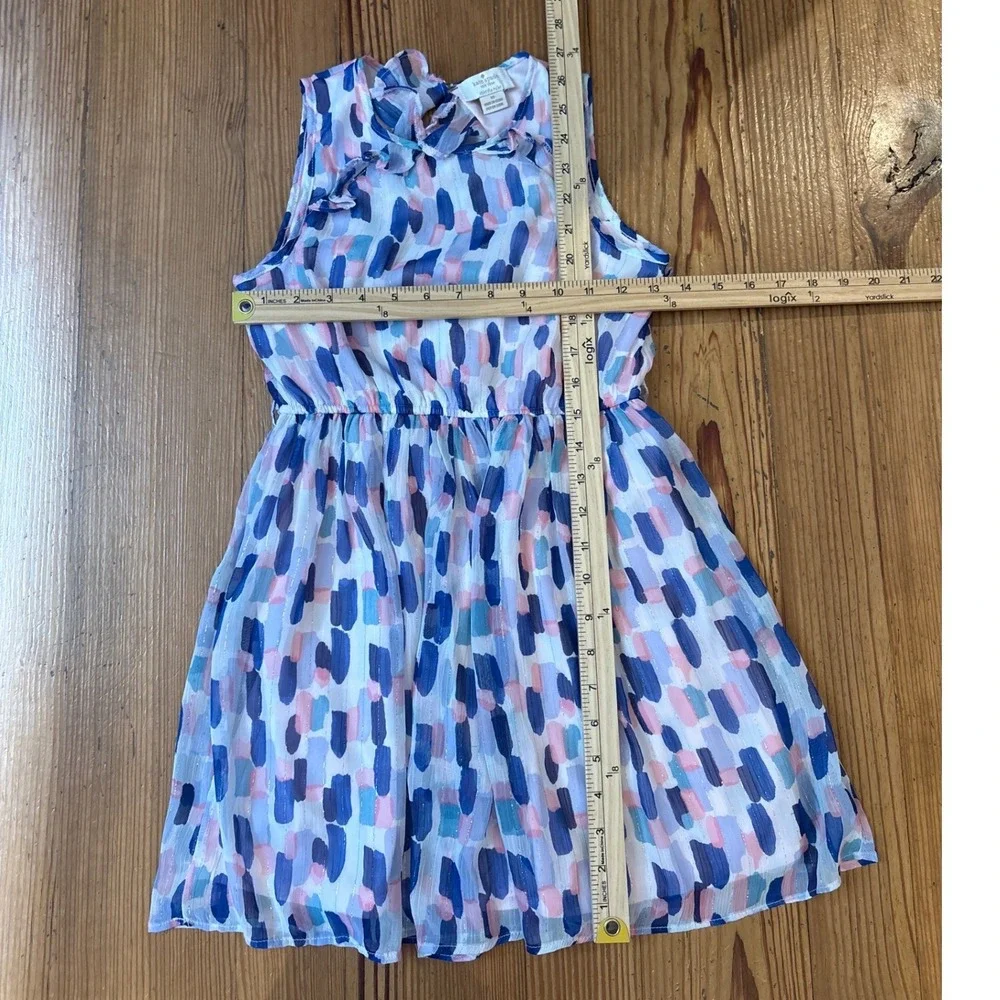 Kate‎ Spade Chiffon Dress Kids Blue Pink Abstract Brushstroke Metallic SIZE 10